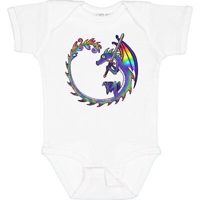 #ad Inktastic Rainbow Dragon With Sword Infant Creeper Dragons Colorful Cute Fantasy