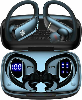#ad Bluetooth 5.0 Headset TWS Earphones Earbuds Stereo Headphones Ear Hook Mic Sport