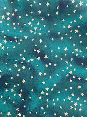 #ad Season#x27;s Greetings by Fabri Quilt Green Tone on Tone w Gold Stars BTY