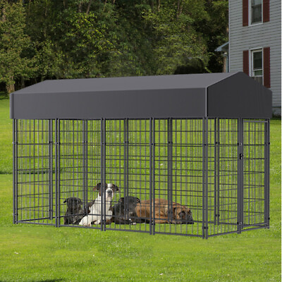 #ad Tall Metal Dog Kennel Fence with Roof Outdoor Patio Crate Small Extra Large Dog