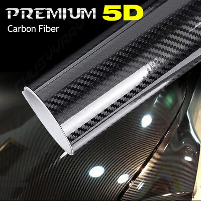 #ad 5D Premium HIGH GLOSS Black Carbon Fiber Vinyl wrap Bubble Free Air Release