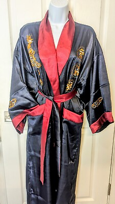 #ad Men’s Reversible Kimono Robe Double sided with Embroidered Dragon
