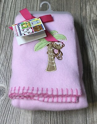 #ad HTF Garanimals Fleece Pink Thick Stitch Edge Monkey Baby Blanket 30x30 NWT D2