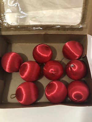 #ad Vintage Satin Spun Red Ornaments Original Box Sateen Old Ball Ornaments Red