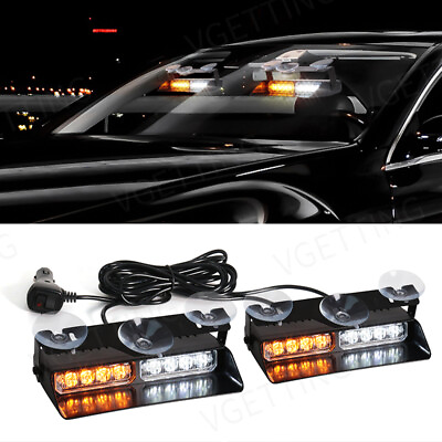 #ad 2X 8 LED Car Strobe Light For Emergency Flash Warning Lamp Windshield Bar
