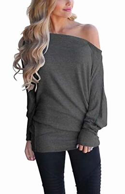 #ad Lacozy Womens Tops and Blouses Off Shoulder Shirts Casual Loose Long Sleeve T...