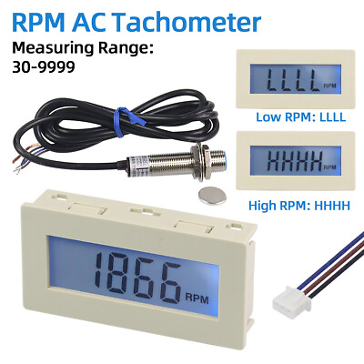 #ad AC 110V 230V DC 8 24V Digital Tachometer RPM Motor Speed Meter Hall Sensor NPN