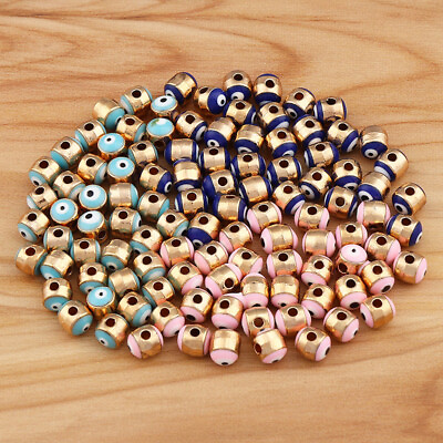#ad 30pcs Gold Tone Alloy Evil Eye Spacers Beads for Bracelet DIY Jewellery Making