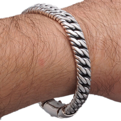 #ad 64g 9.5quot; 24.2cm heavy double curb miami links 925 sterling silver mens bracelet