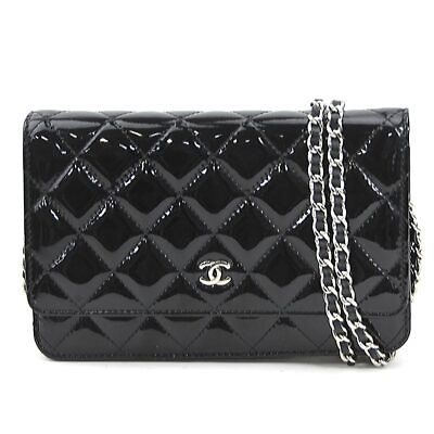 #ad Auth CHANEL Matelasse WOC Wallet On Chain Bag Black Patent Leather e57761f