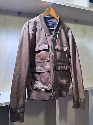 #ad GUCCI Brown Leather Motorcycle Jacket $4500 Retail Mens Size 56 Cafe Racer