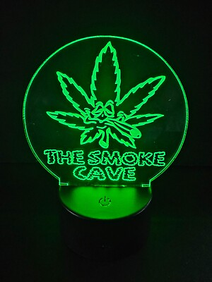 #ad Pot Leaf Man Cave 3D LED Night Light 16 Color Changing Acrylic Decor W Remote