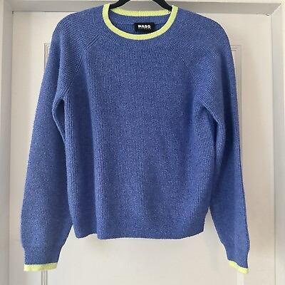 #ad Bass Outdoor Sweater Mens M Medium Blue Yellow Trim Knit