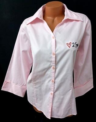 #ad *Port authority pink cuffed long sleeve embroidered heart 2 spa buttoned top XXL