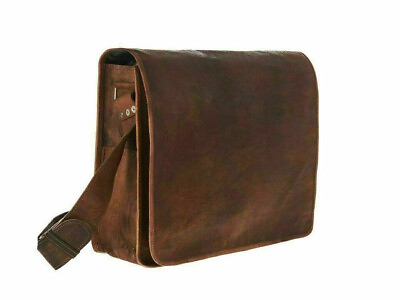#ad Brown vintage goat leather messenger Real satchel bag