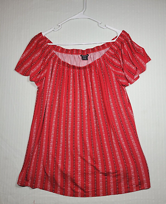 #ad Torrid Plus Red striped Off Shoulder Blouse Top Size 2 2xl