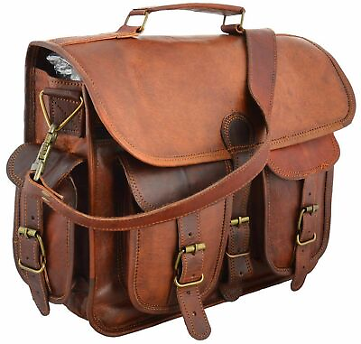 #ad 18quot; Vintage Briefcase Satchel Soft Leather Laptop Messenger Bag Shoulder Men New