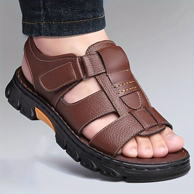 #ad #ad Men#x27;s Sandals Leather Open Toe Beach Sandal Outdoor Summer Sport Sandal Non Slip