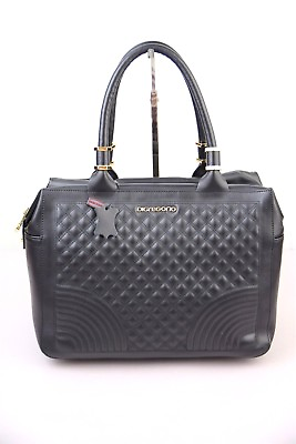 Di Gregorio 1172 Black Quilted Nappa Leather Barrel Bag 100% Made in Italy $320.00