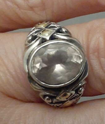 #ad Designer Fine Sterling Silver 18K Gold Accents Pink Kunzite Gemstone Ring Size 7