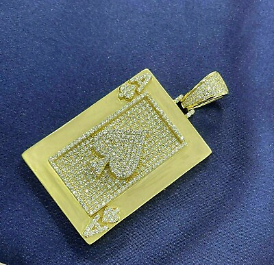 #ad 2.20Ct Round Cut Diamond 14K Yellow Gold Over Ace of Spades Poker Card Pendant