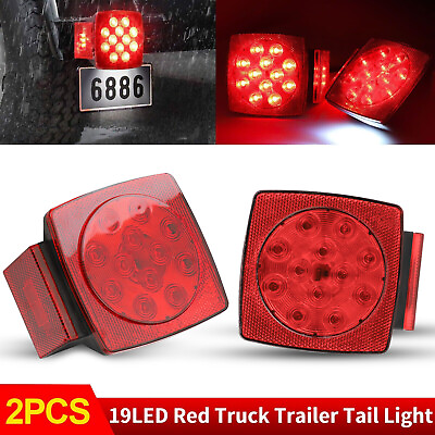 #ad 2x LED Truck Trailer Tail Lights Kit Stop Rear Turn Submersible Square Lamp 12V