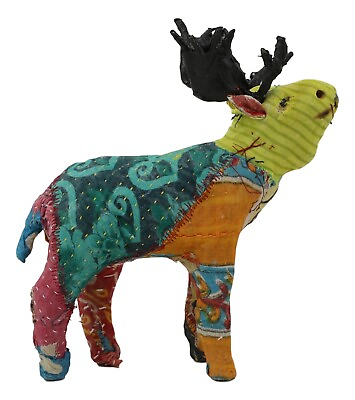 #ad Forest Stag Moose Elk Hand Crafted Paper Mache In Colorful Sari Fabric Figurine