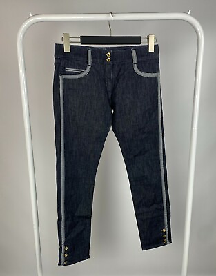 #ad LOVE MOSCHINO Dark Denim Gold Button Designer Cropped Jeans W29 US 4 IT40