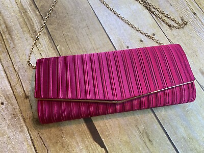 #ad Red Magnetic Closure Women’s Red Clutch Purse Handbag New Chain Strap Textured