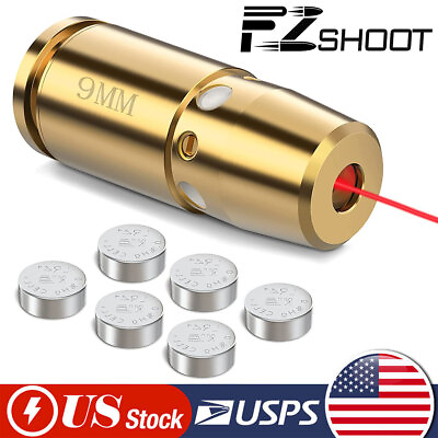 #ad 9mm Red Laser Bore Sight Brass Cartridge Bullet Shap Boresighter W 6 Batteries