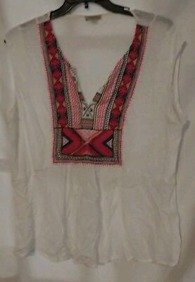 #ad Lucky Brand Embroidered Sleeve Tunic Top 2X