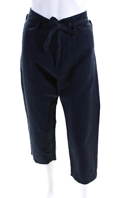 #ad The Great Womens Navy Blue Linen High Rise Belt Crop Straight Leg Pants Size 1
