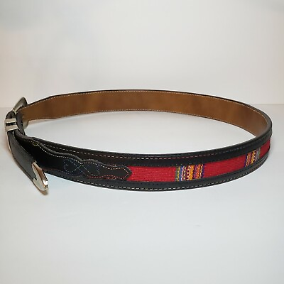 #ad Vintage The Belt Co Texas Silver Embroidered Saddle Blanket Leather Belt Sz 32
