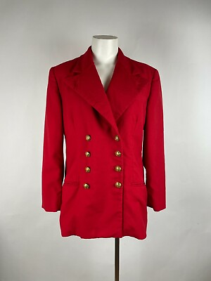 #ad RALPH LAUREN Vintage 1980#x27;s 100% Wool Red Double Breasted Jacket 8 USA MADE