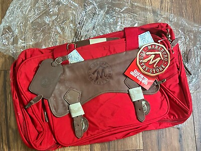 #ad Marlboro Country Store Red Brown Canvas Leather Shoulder Travel Duffle Bag NWT