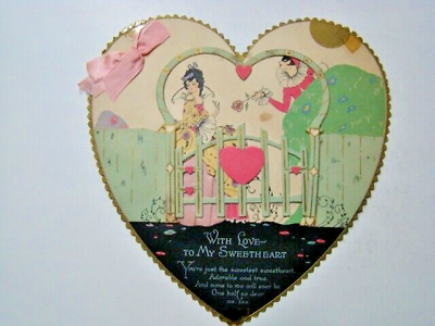 #ad Vintage Large Ornate Heart Shaped Valentines Day Card 1930#x27;s