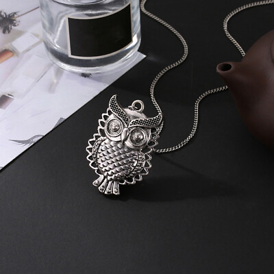 #ad Hot Fashion Women Crystal Bronze Owl Pendant Long Sweater Chain Necklace