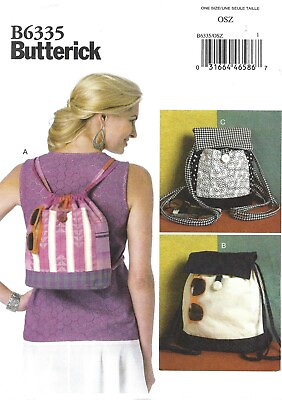 Butterick B6335 Drawstring Backpacks in 3 Sizes UNCUT Sewing Pattern OOP $7.95