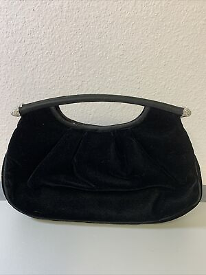 #ad Valerie Stevens Black Velvet Beaded Handbag Clutch Evening Bag w Strap