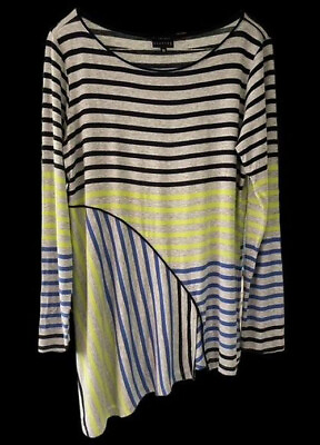 #ad Staples Womens S Multicolor Striped Top Stretch T Shirt With Asymmetrical Hem