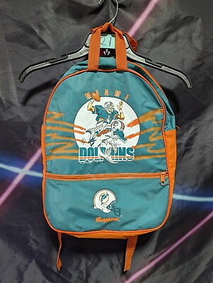 #ad Vtg 80s 90s Official NFL Product Miami Dolphins Backpack Old School Mascot 1988