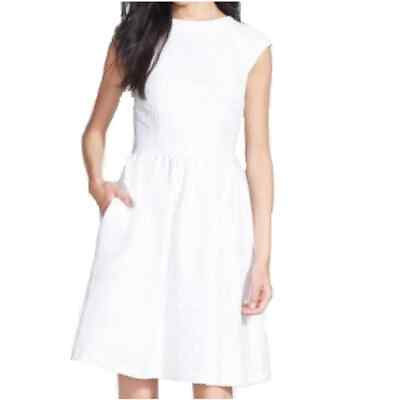 #ad Cynthia Steffe Textured Floral Metallic Cap Sleeve Dress Size 8 Ivory Cream
