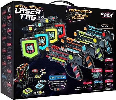 Squad Hero Rechargeable Laser Tag 360° Sensors Innovative LCDs Set of 4 $149.99