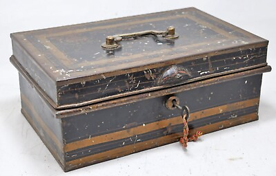 #ad Antique Iron Large Storage Chest Box With Key Original Old Hand Crafted