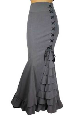 #ad SIZE 24 PLUS SIZE GREY FLOOR LENGTH QUALITY STEAMPUNK GOTHIC SKIRT TRUE TO SIZE
