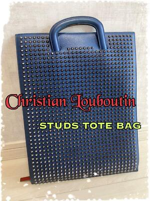 #ad Christian Louboutin bag spike studs genuine leather clutch bag Navy W31×H40cm
