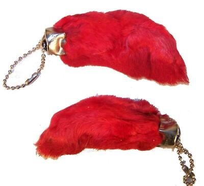 #ad 2 RED REAL RABBIT FOOT KEY CHAINS colored bunny feet good luck keychain fur NEW
