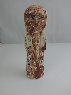 #ad Vintage Alaska Native Totem Art 8quot; Ceramic Cream Brown Swirl Totem Pole Figurine