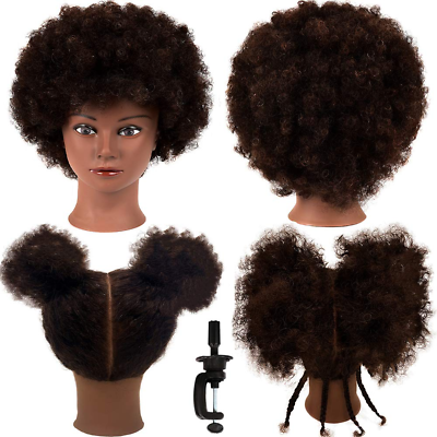 #ad African Mannequin Head with 100% Human Hair Curly Cosmetology Manican Mannequin