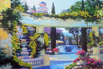 #ad BELLAGIO GARDEN THE LATE HOWARD BEHRENS EMBELLISHED CANVAS Italy